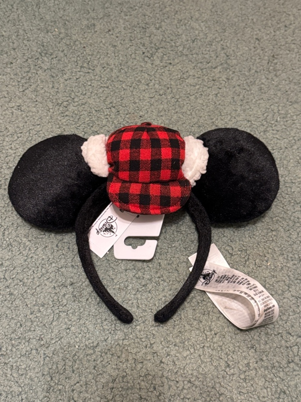 Disney World Canada Black Minnie Ears Headband with Red Plaid Hat